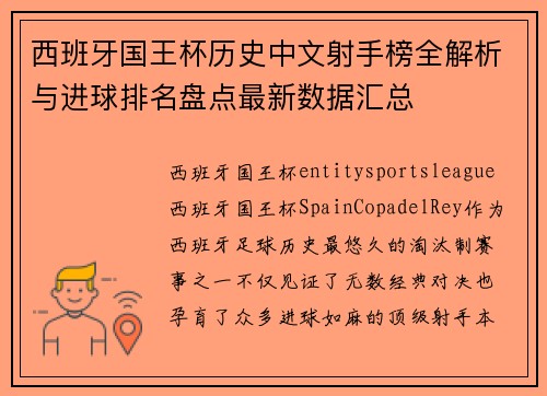 西班牙国王杯历史中文射手榜全解析与进球排名盘点最新数据汇总